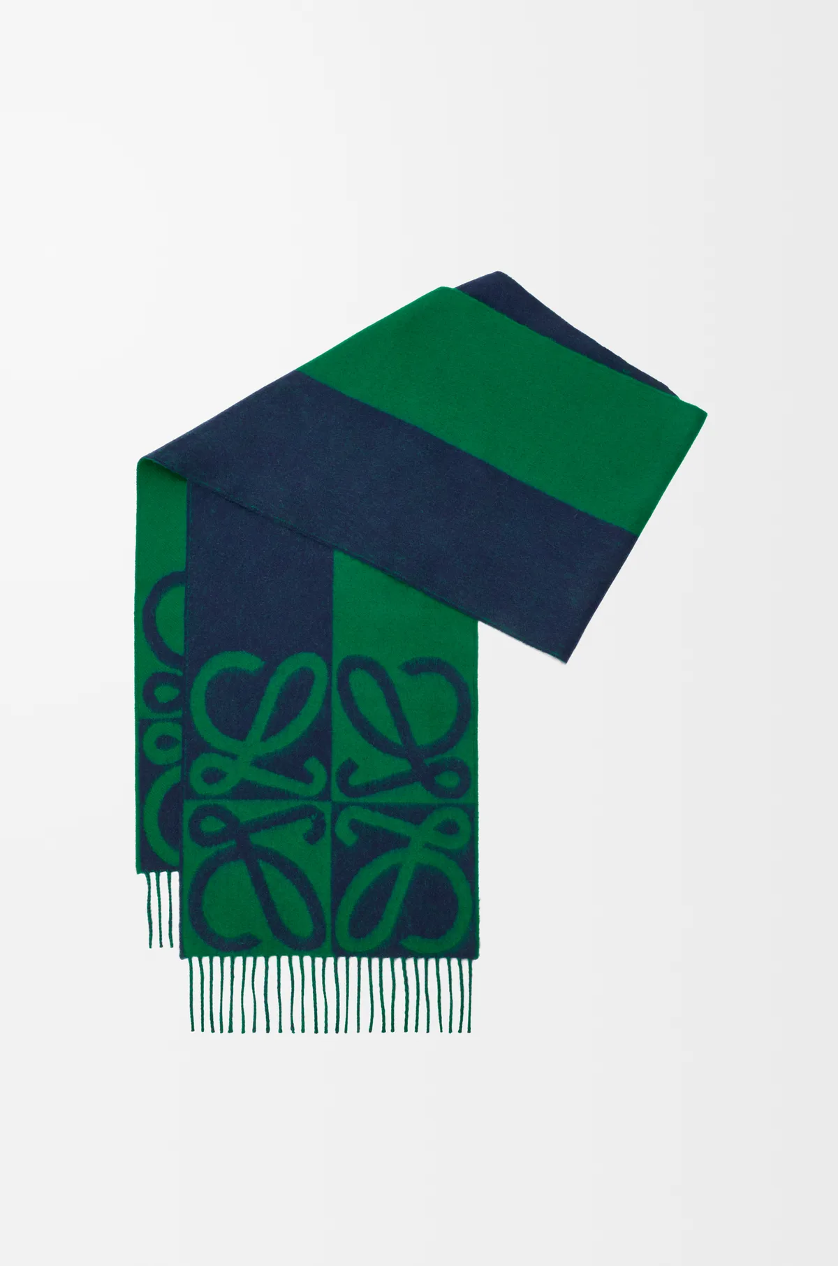 Loewe Scarf in Wool and Cashmere (Navy/Green)